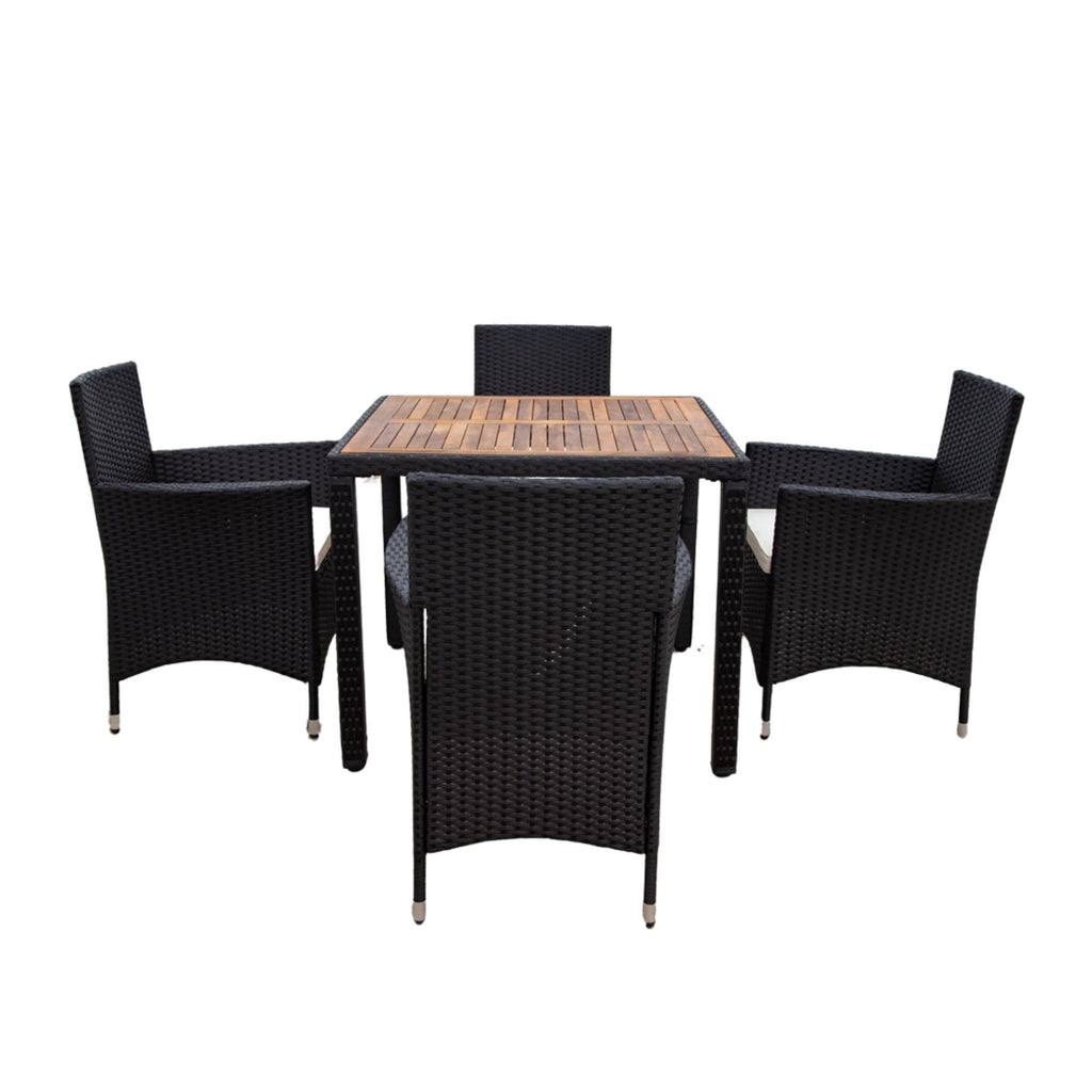 Outdoor Patio Wicker Dining Set With Acacia Wood Top