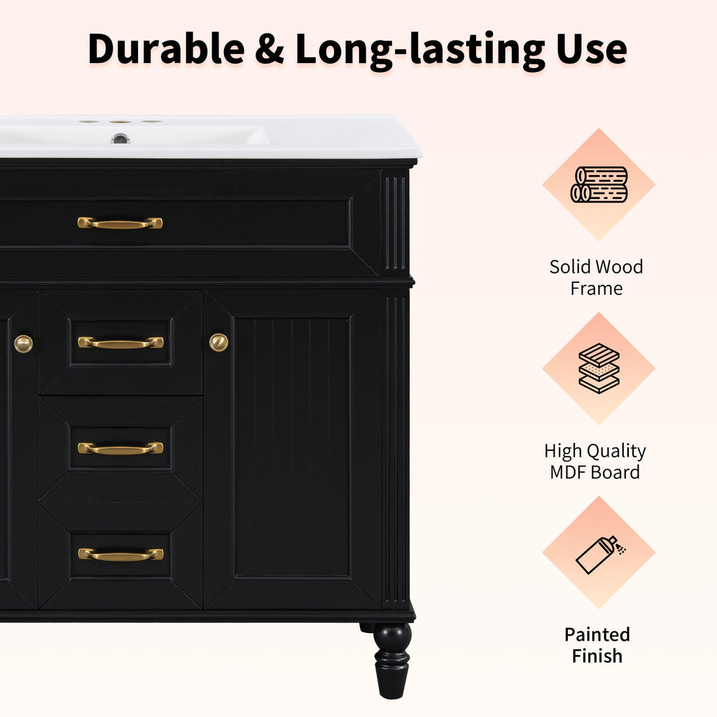 Modern Freestanding Bathroom Vanity With Sink, Cabinet, Soft-Close Drawers, Tip-Out Tray