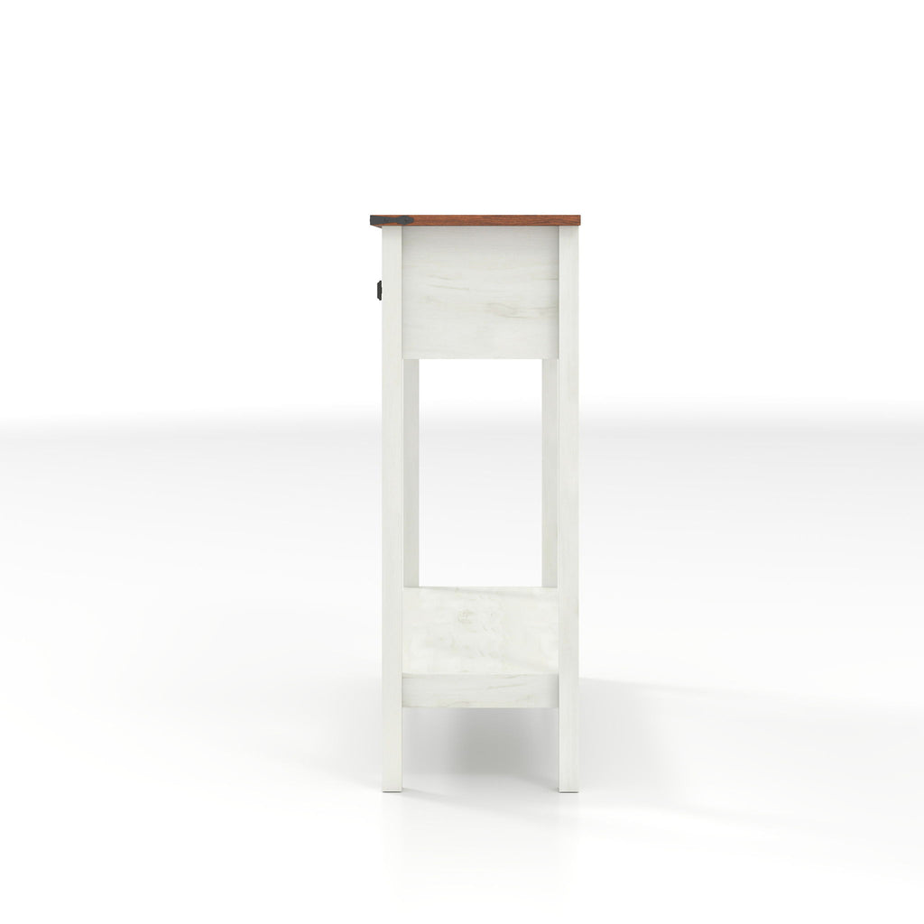 Farmhouse Style Console Table With 2 Drawers And Bottom Storage Shelf