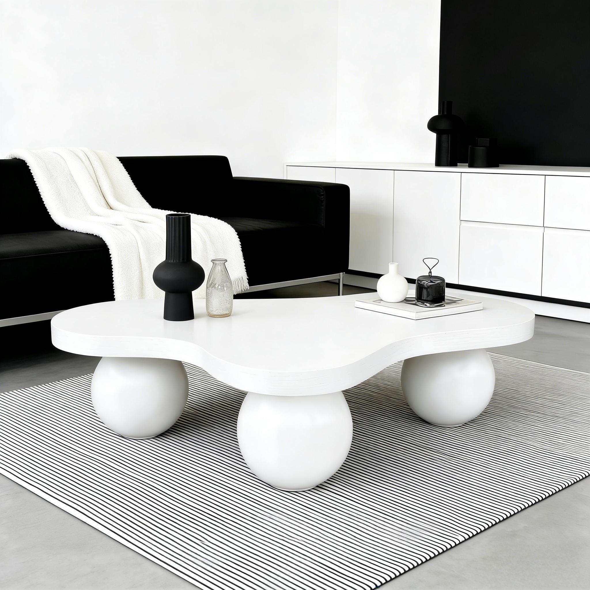 Cloud Shaped Coffee Table With 3 Ball Legs For Living Room