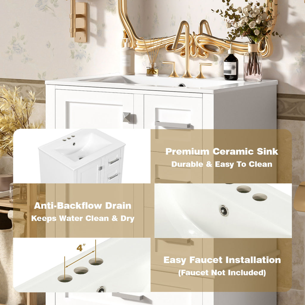 Bathroom Vanity, Modern Bathroom Cabinet With Sink Combo Set, Bathroom Storage Cabinet With A Soft Closing Door And 3 Drawers, Solid Wood Frame