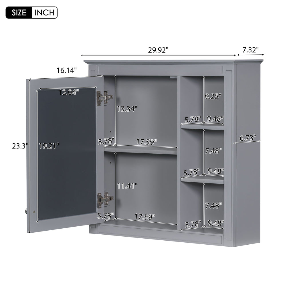 Bathroom Vanity With Top Sink, Freestanding Storage Cabinet With 2 Doors And 3 Drawers, Mirror Cabinet Included - Gray