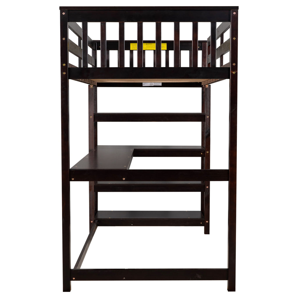 Loft Bed With Storage Shelves And Under Bed Desk