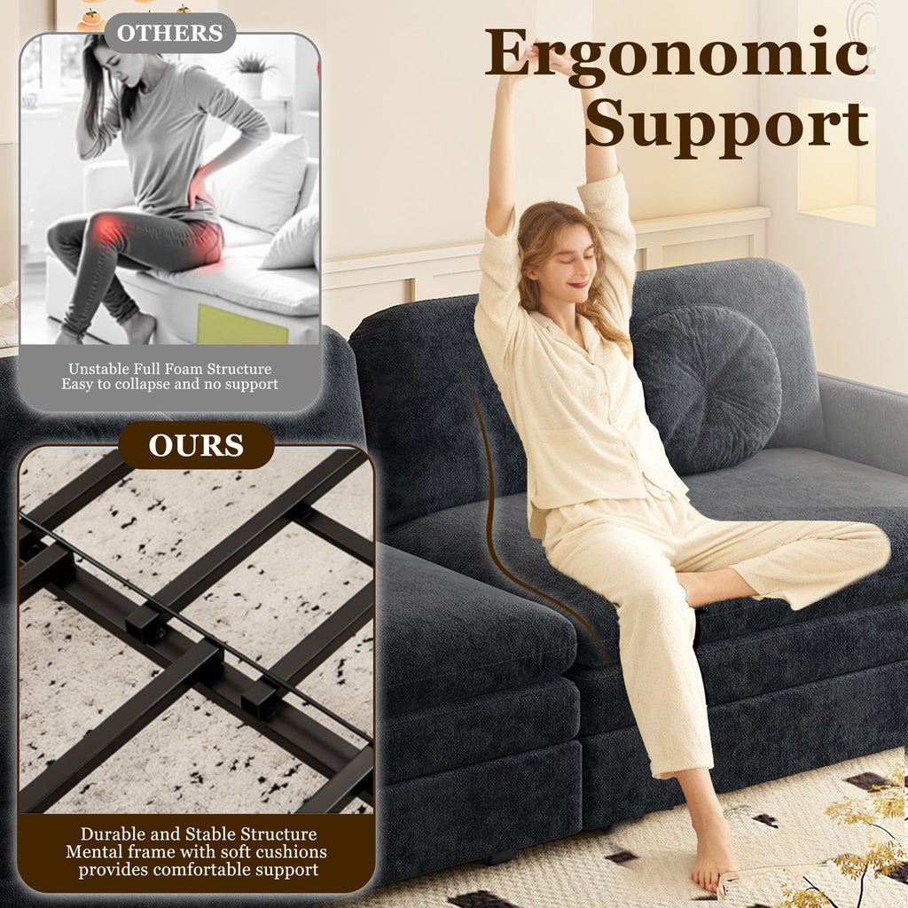 Upholstered Pull Out Couch With Side Pocket & USB Port