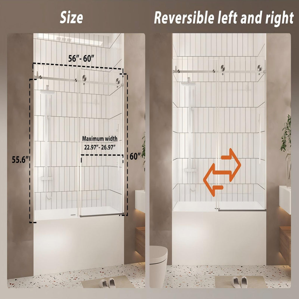 Frameless Shower Door, Smooth Sliding Tracks