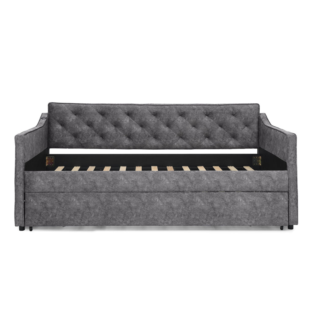 Daybed With Pop Up Trundle And USB Charging Armrest