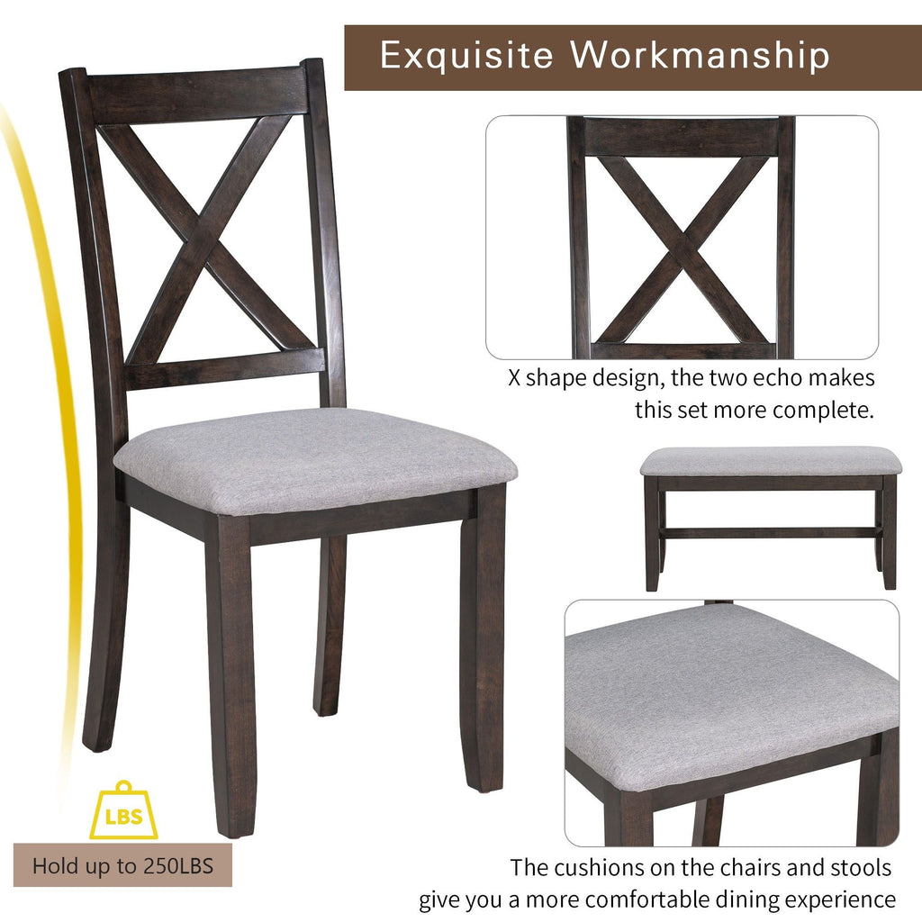 6 Piece Family Dining Room Set, Space Saving Foldable Table And 4 Chairs With Bench