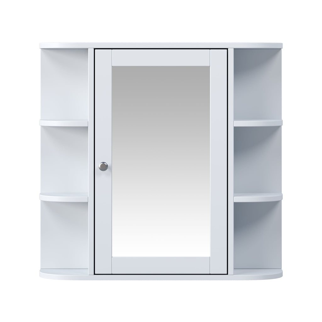 Bathroom Wall Storage Cabinet With Mirror And Adjustable Shelf, 6 Open Shelves