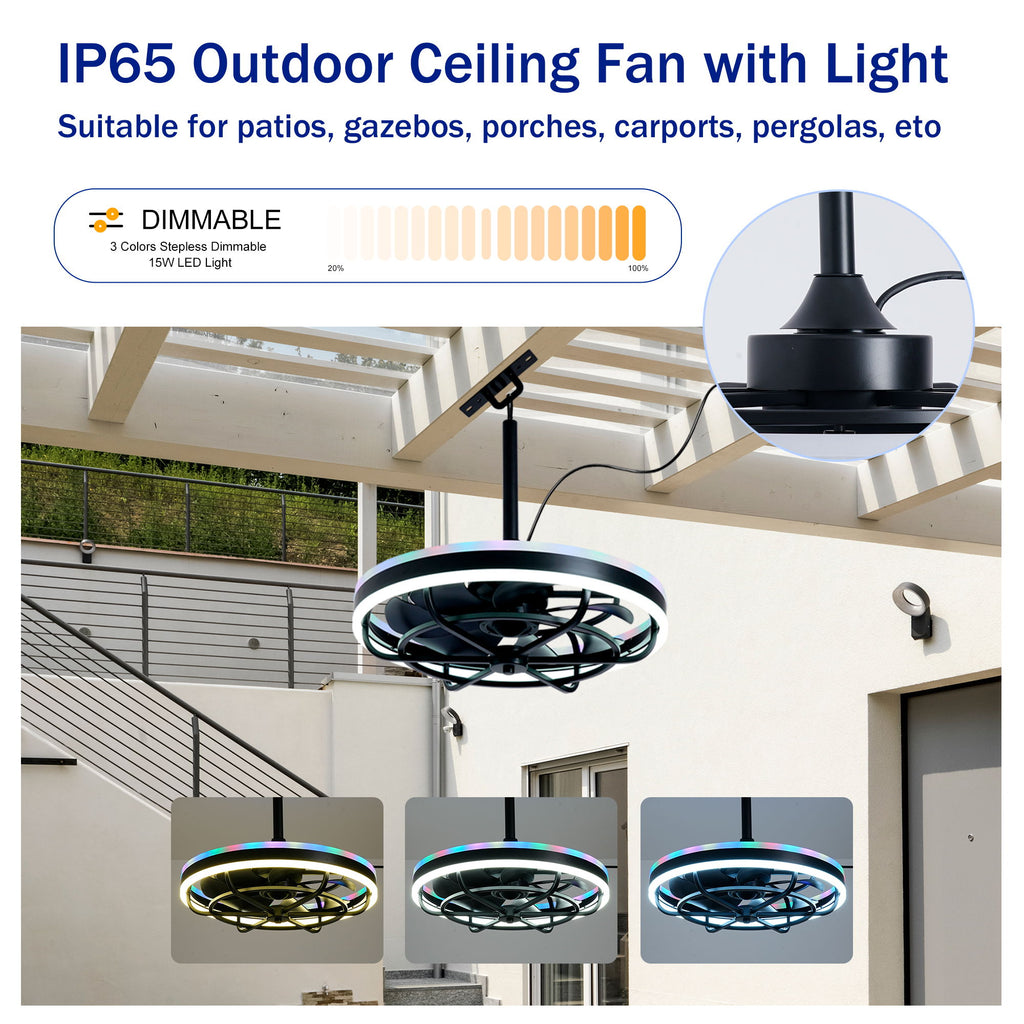 Ceiling Fan Light LED Light Source And Remote Control, 3000 - 6500K Dimmable LED Fan Light, 6 Speeds, For Living Room - Matte Black