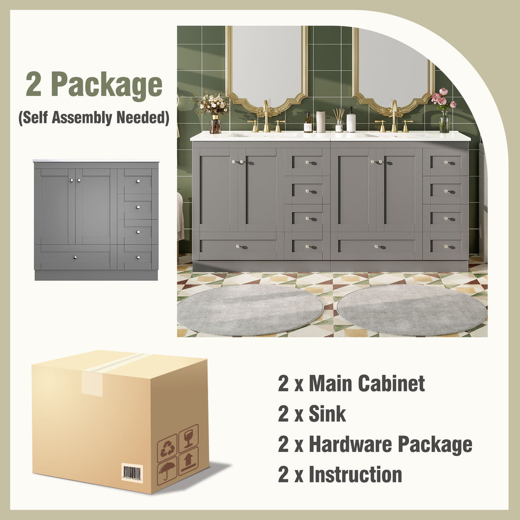 Shaker Free Standing Bathroom Vanity Cabinet & Sink, Soft Close Drawers, Soft Close Doors