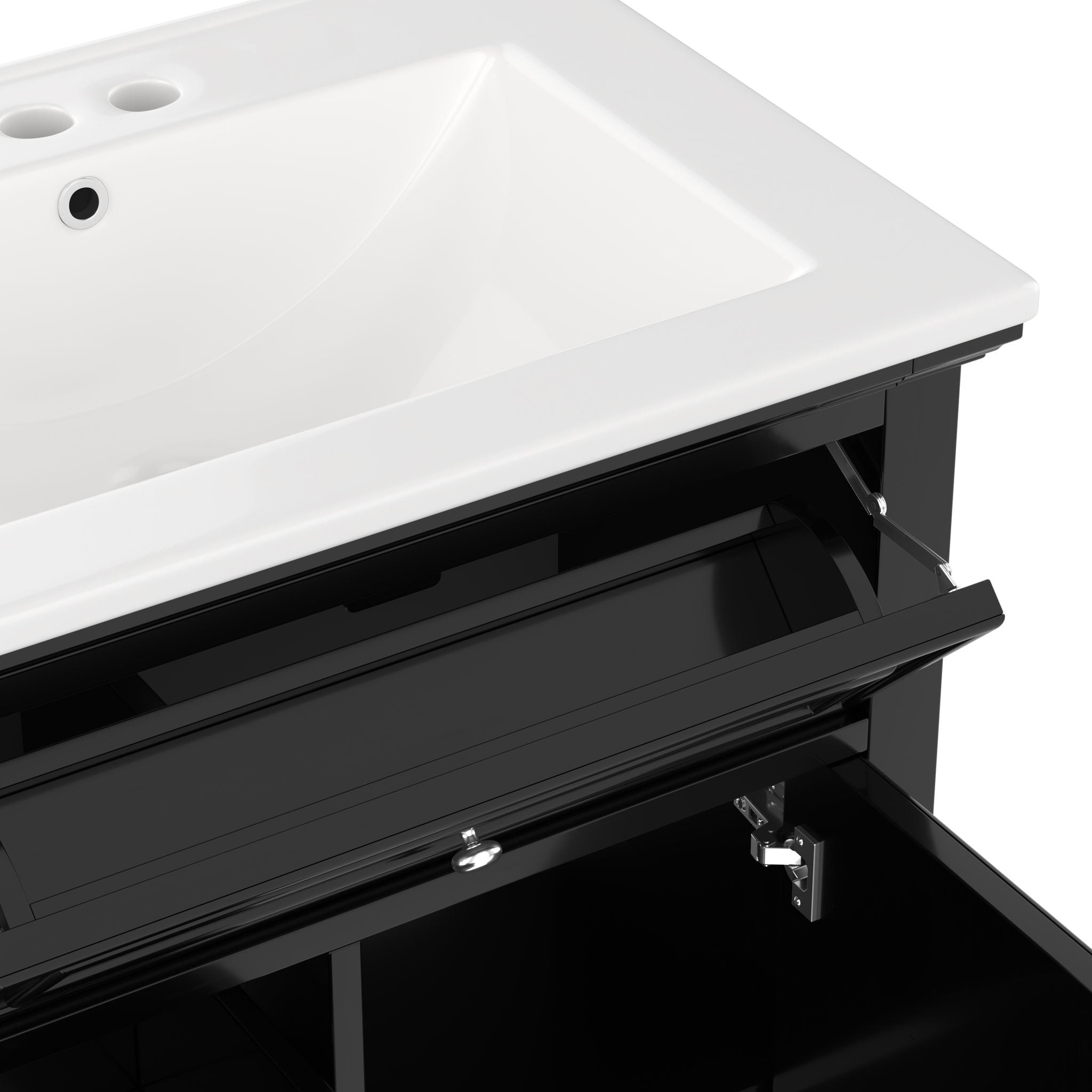 24" Bathroom Vanity With Sink, Cabinet, Adjustable Shelf, Flip Drawer & 2 Drawers - Black