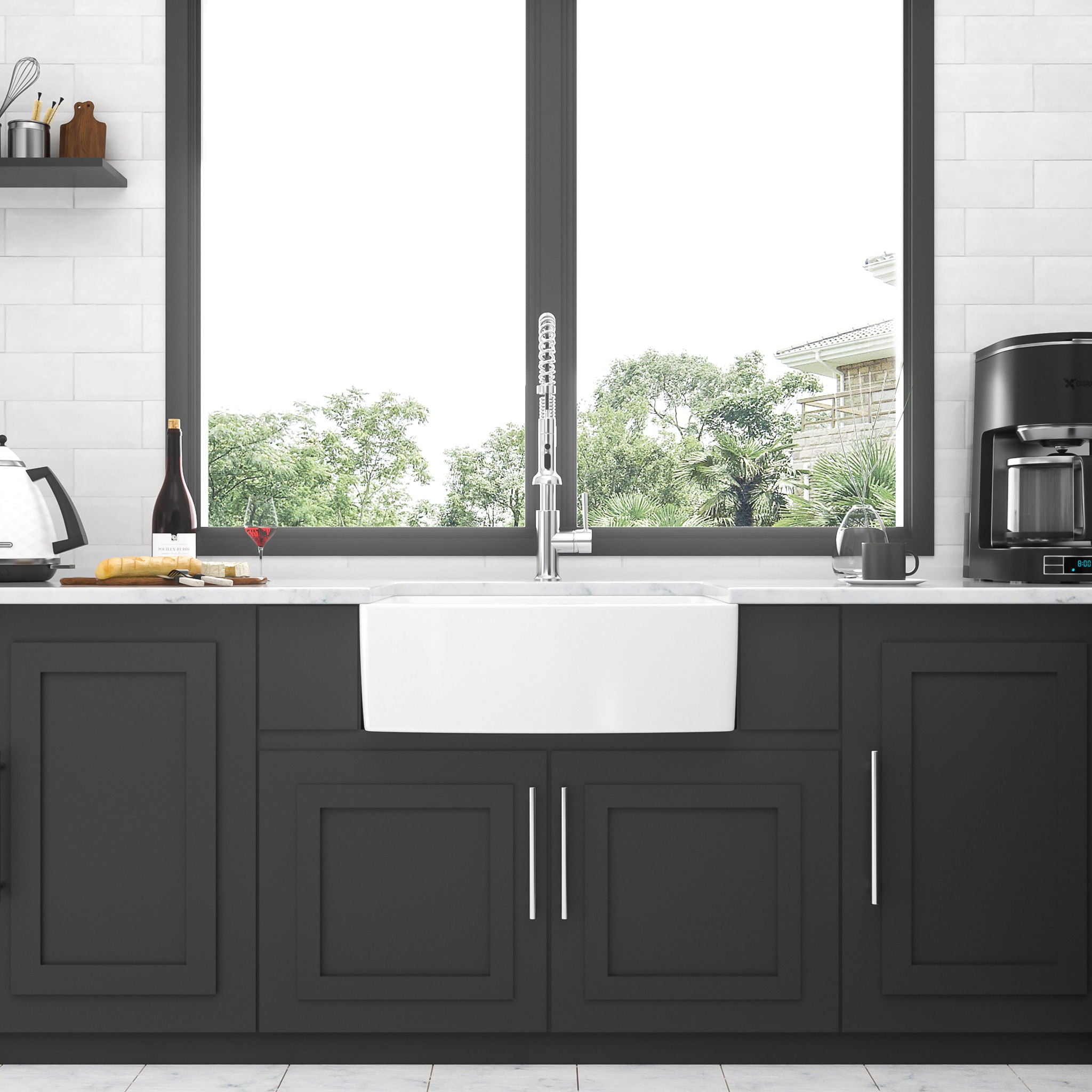 Farmhouse Sink, Apron Front Single Bowl With Arch Edge Design