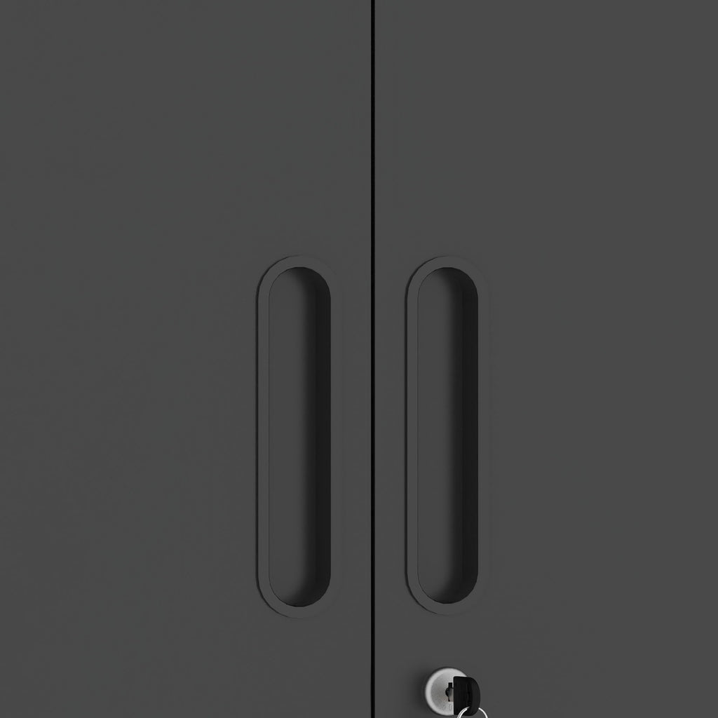 Metal Wall Mounted Tool Storage Cabinet With 2 Locking Doors, Adjustable Shelf, And Drawer