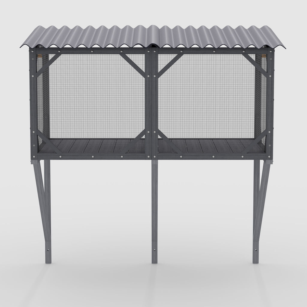 Premium Cat Window Box With Bug Proof Net For Large Indoor Cats Spruce Wood & Polyester - Antique Gray