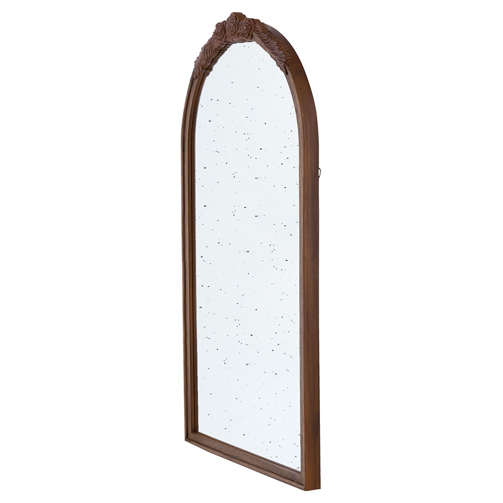 Hand Carved Rose Antique Mirror Frame, Wood Arch Mirror Wall Decor For Living Room