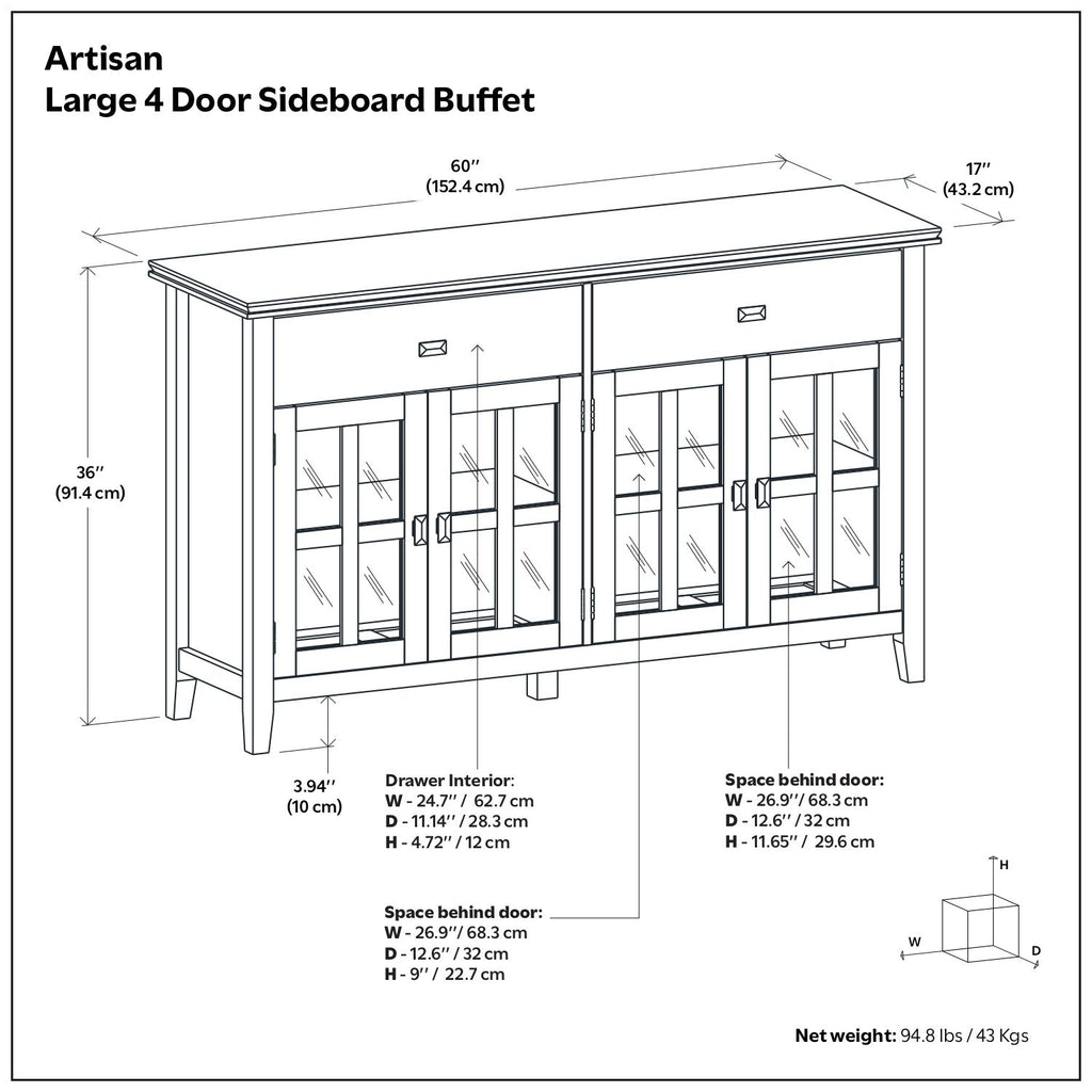 Artisan - Large 4 Door Sideboard Buffet - Russet Brown