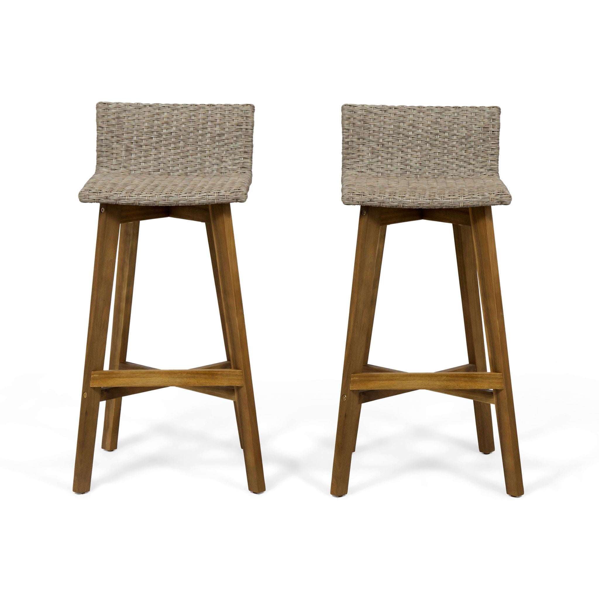 Equinox - Outdoor Barstool With Rattan Wicker Top And X Stretcher Frame (Set of 2)