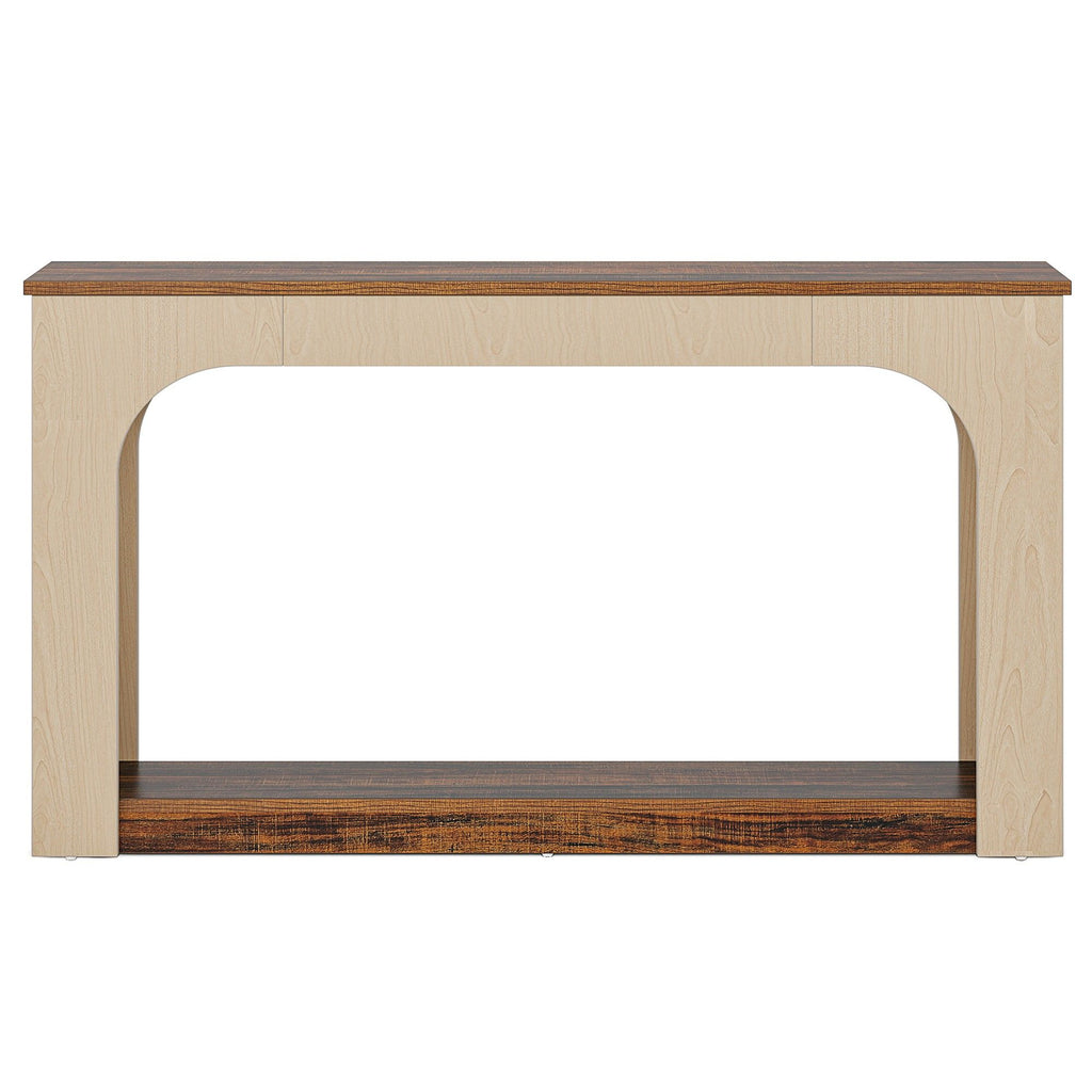 2 Tier Narrow Console Table With LED Lights For Entryway - Brown