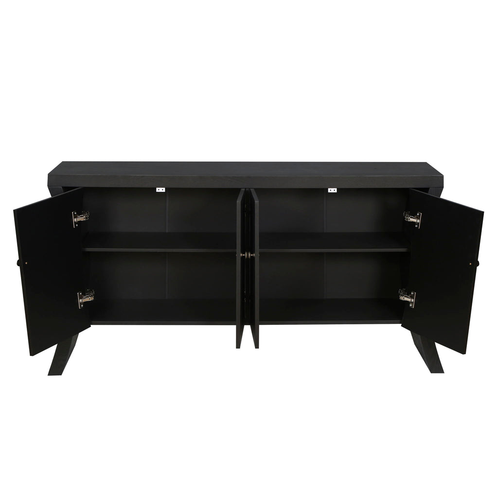 Refined Industrial 4 Door Credenza With Arc Legs & Clasps