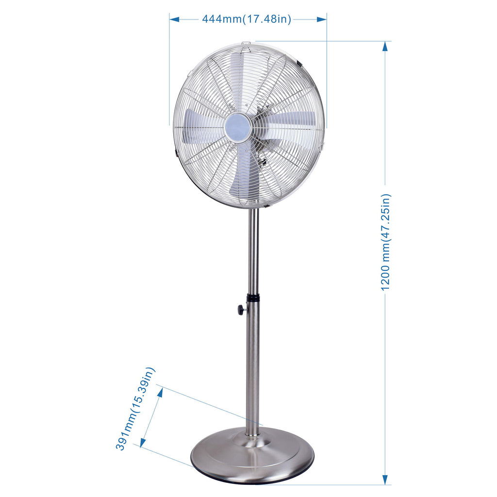 Stand Fan, 4 Blades, Rotary Knob Switch, Oscillation Function, Tilting Angle - Chrome