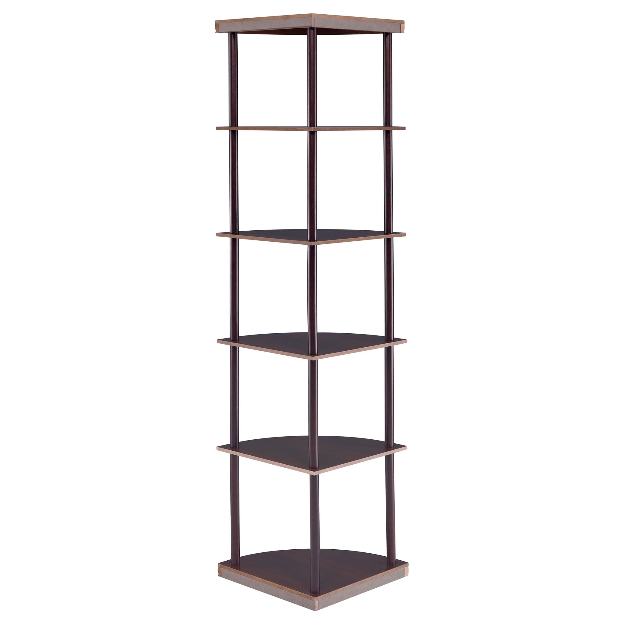 Corner Bookcase With 5 Shelves, Compact Design For Living Room - Cappuccino