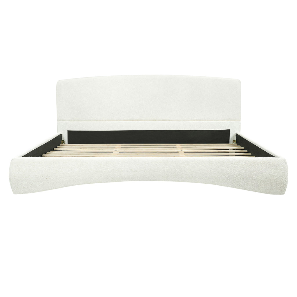 King Curved Upholstered Bed With Smart Ambient Lighting - Cream