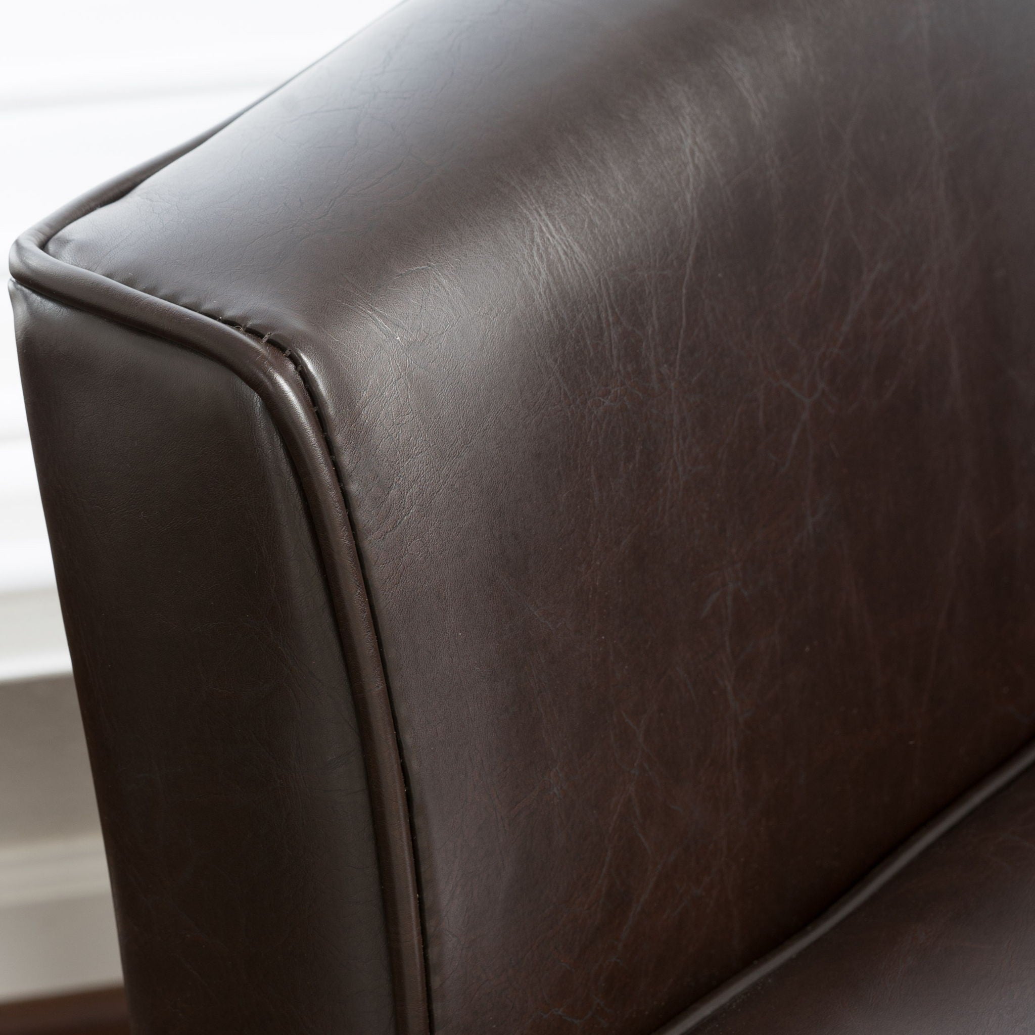 Faux Leather Club Chair With Curved Backrest - Brown