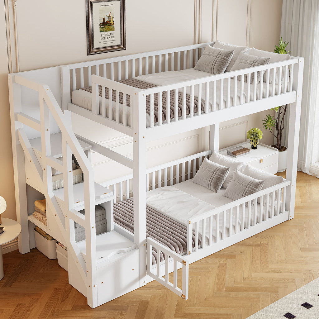 Floor Bunk Bed With Ladder And Storage