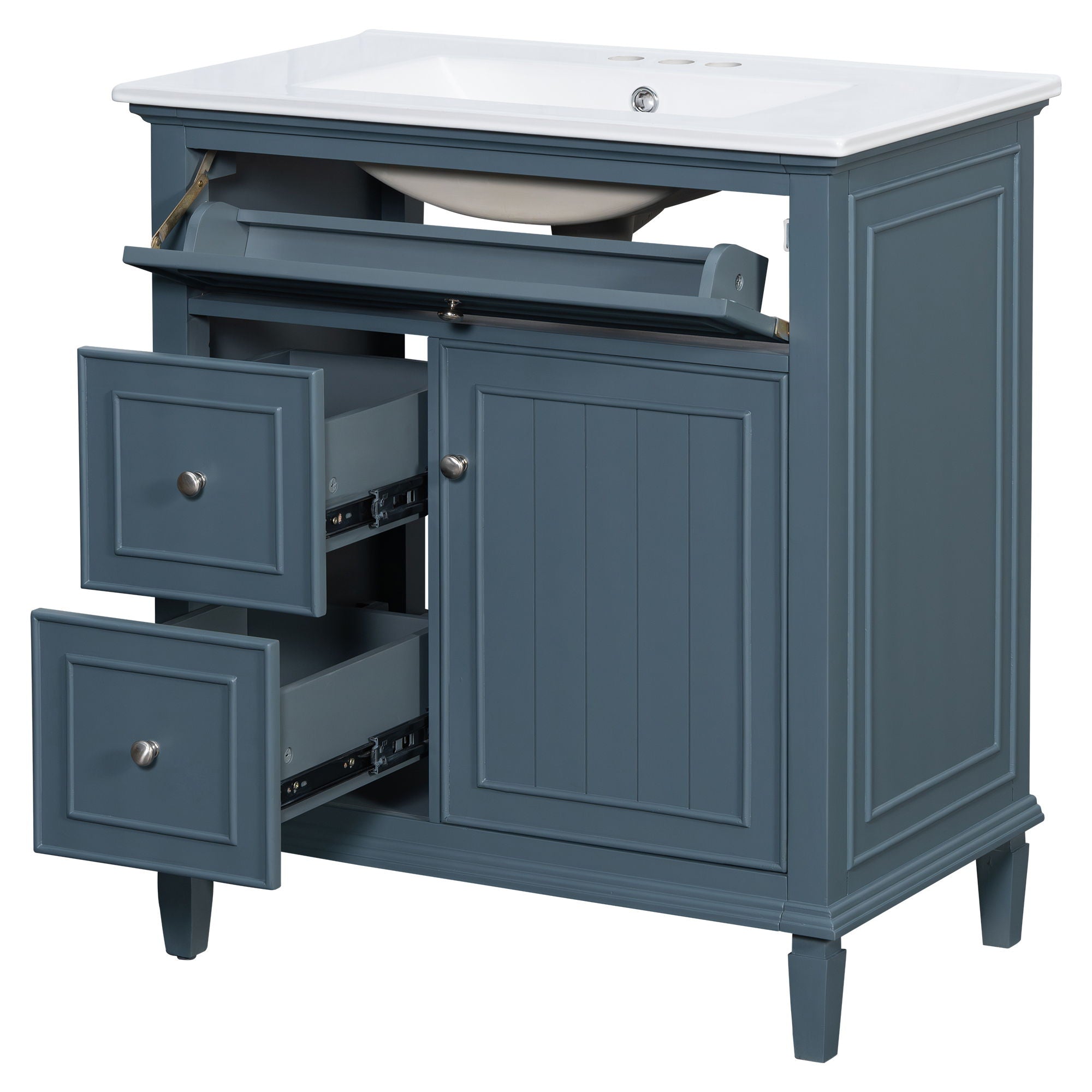 Modern Bathroom Vanity With Sink, Adjustable Shelf, Flip Drawer & 2 Drawers