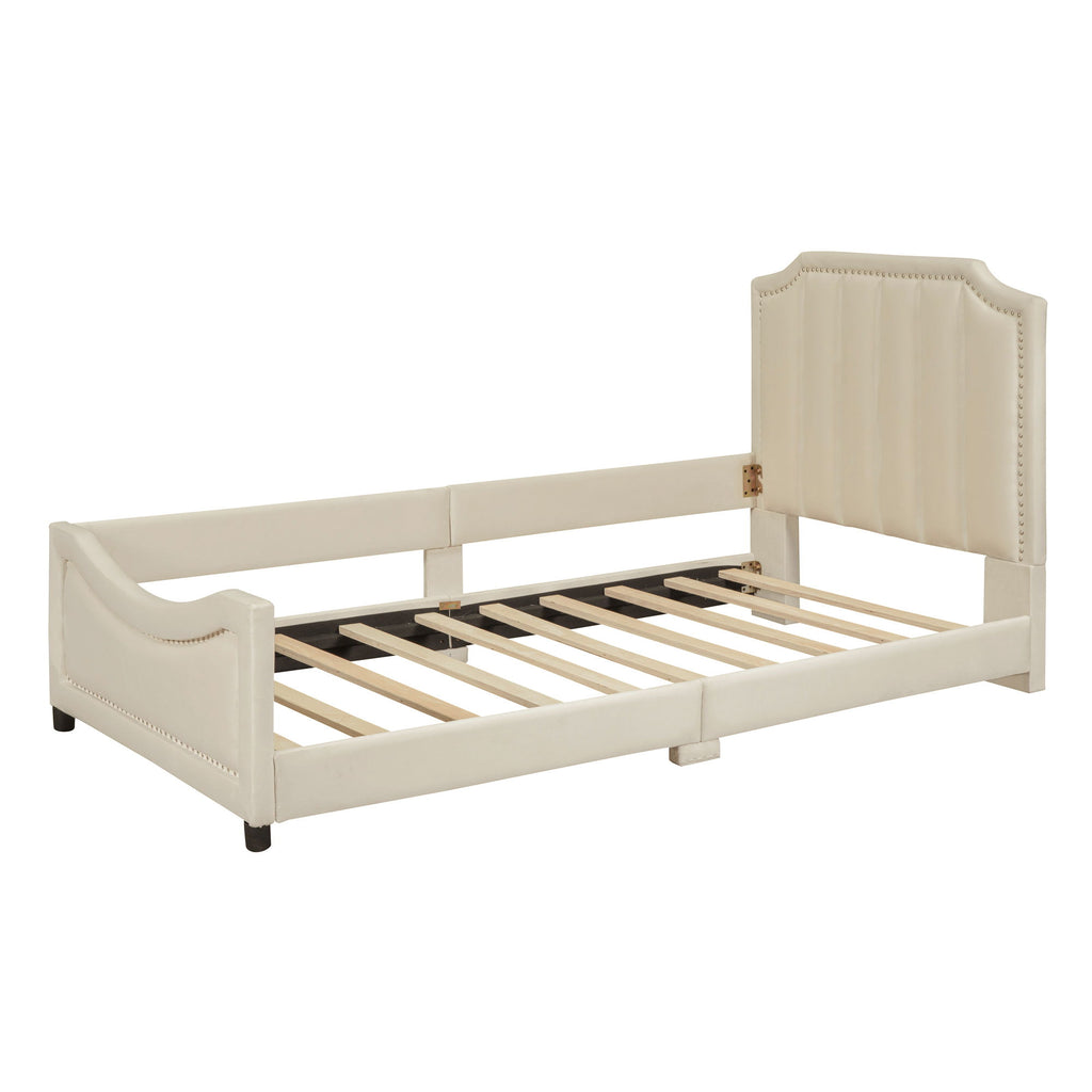 Upholstered Daybed With Classic Stripe Shaped Headboard