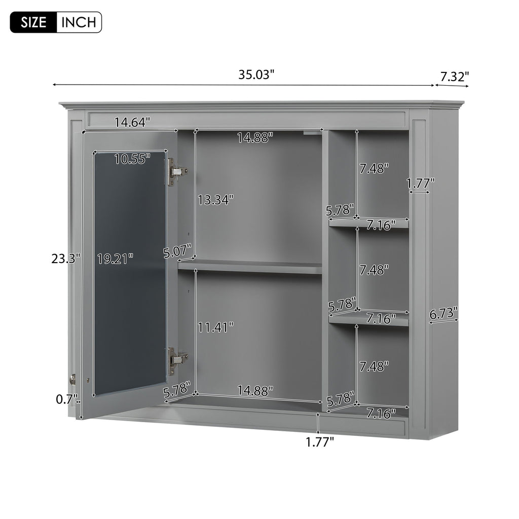 Bathroom Vanity With Mirror Cabinet, Single Sink With 2 Soft Closing Doors And 4 Drawers