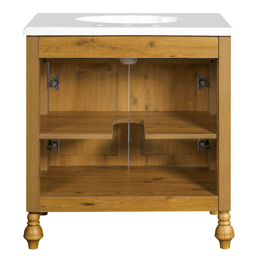 Bathroom Vanity With Seashell Resin Sink, Flip Up Storage, Soft Close Doors - Brown