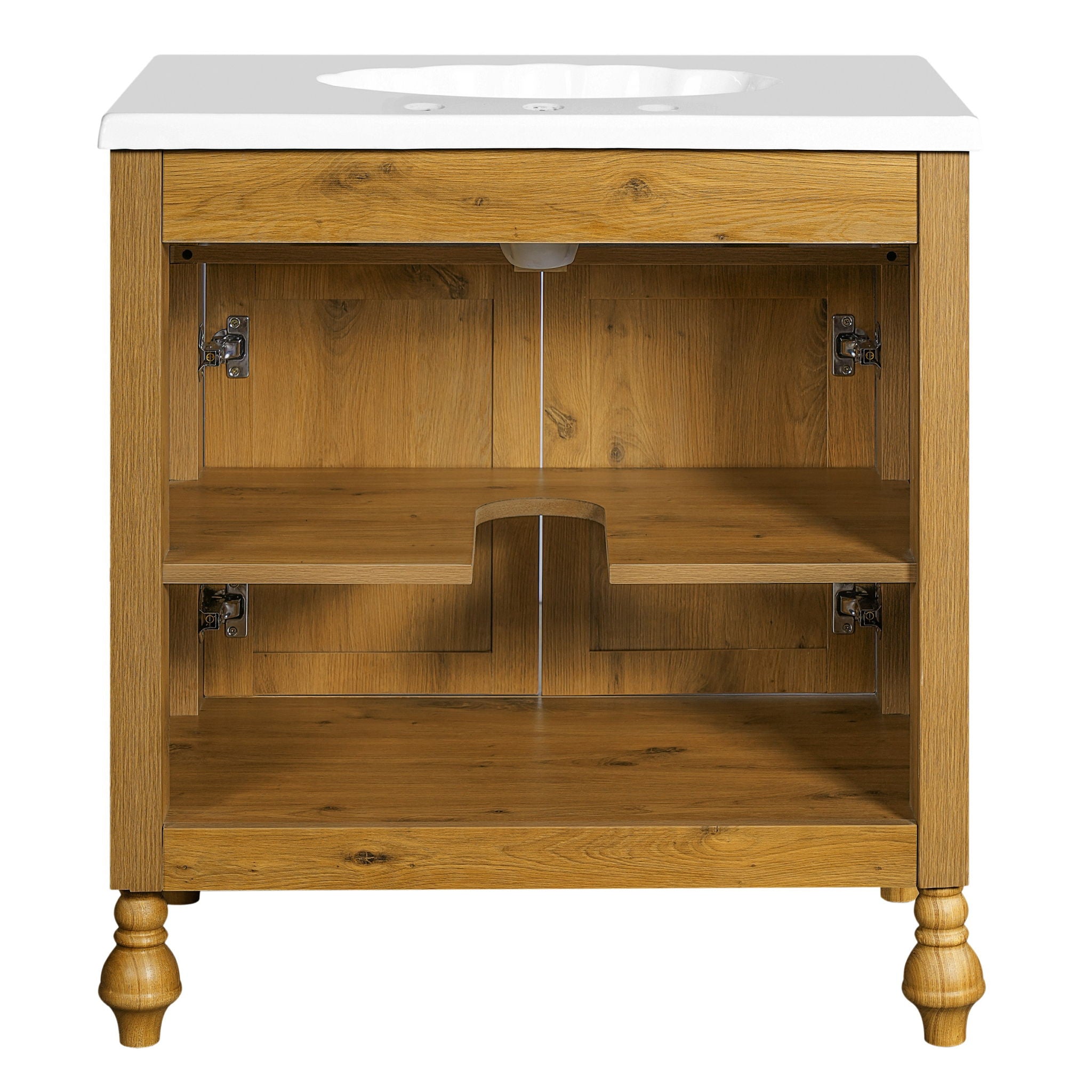 Bathroom Vanity With Seashell Resin Sink, Flip Up Storage, Soft Close Doors - Brown