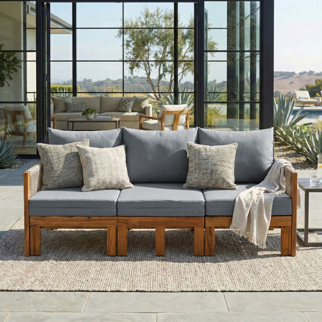 Outdoor Daybed, Patio Sofa Bed, 3 Seat Convertible Sunbed