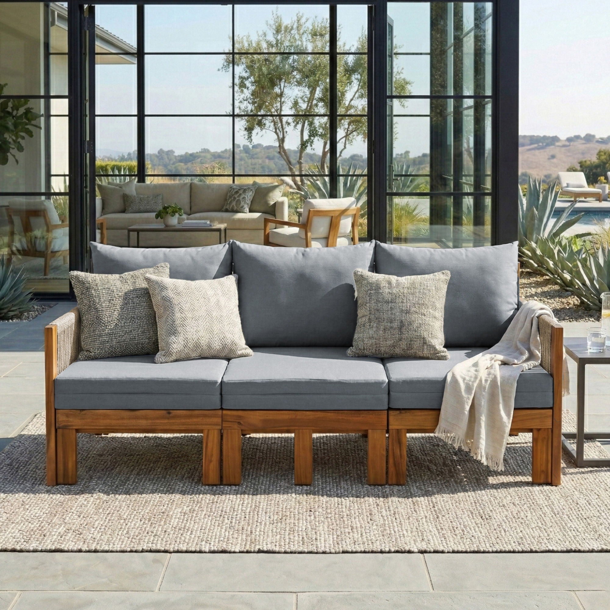 Outdoor Daybed, Patio Sofa Bed, 3 Seat Convertible Sunbed