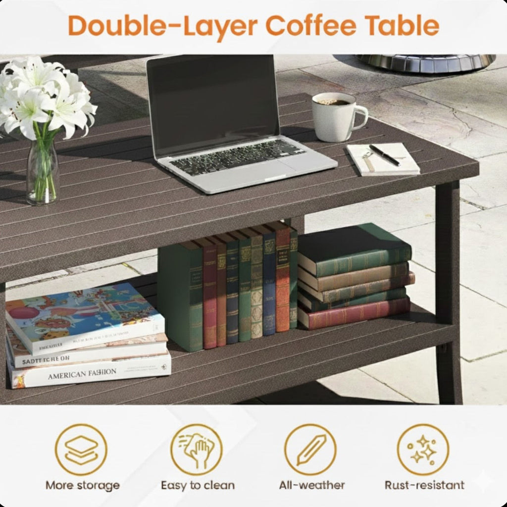 Patio Furniture Set, Coffee Table And Cushions For Backyard