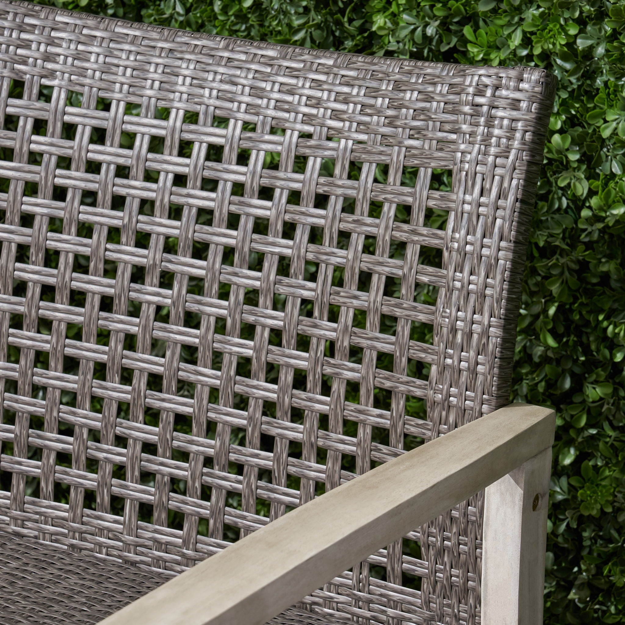 Hampton - Outdoor Wood And Wicker Loveseat - Gray