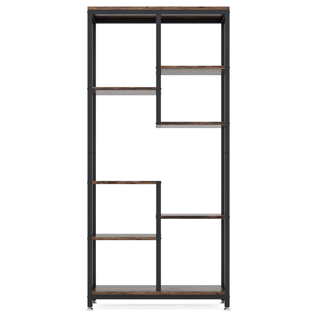 6 Tier, 8 Shelf Etagere Bookcase Storage Display Rack For Living Room - Rustic Brown