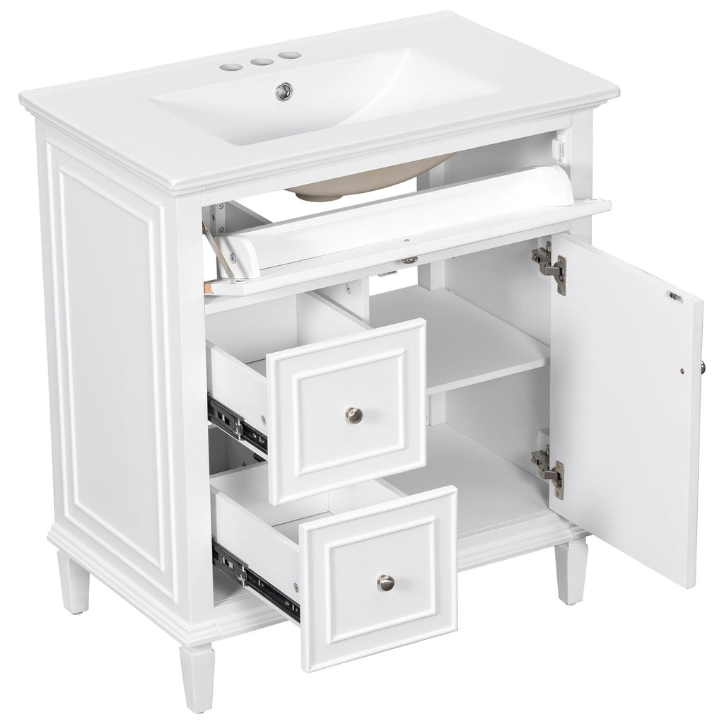 Modern Bathroom Vanity With Sink, Adjustable Shelf, Flip Drawer & 2 Drawers