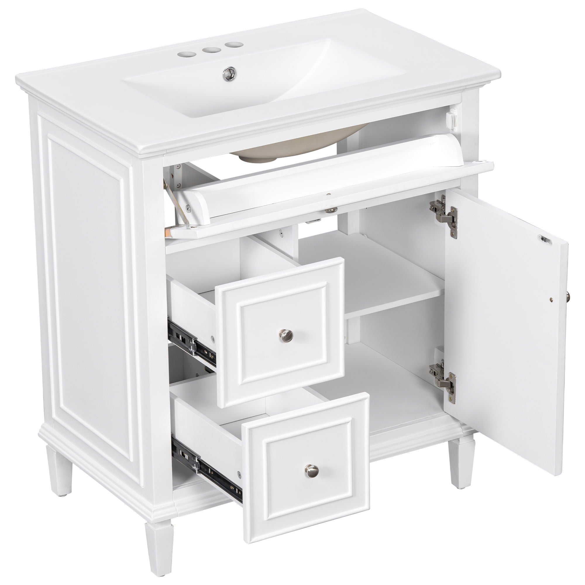 Modern Bathroom Vanity With Sink, Adjustable Shelf, Flip Drawer & 2 Drawers