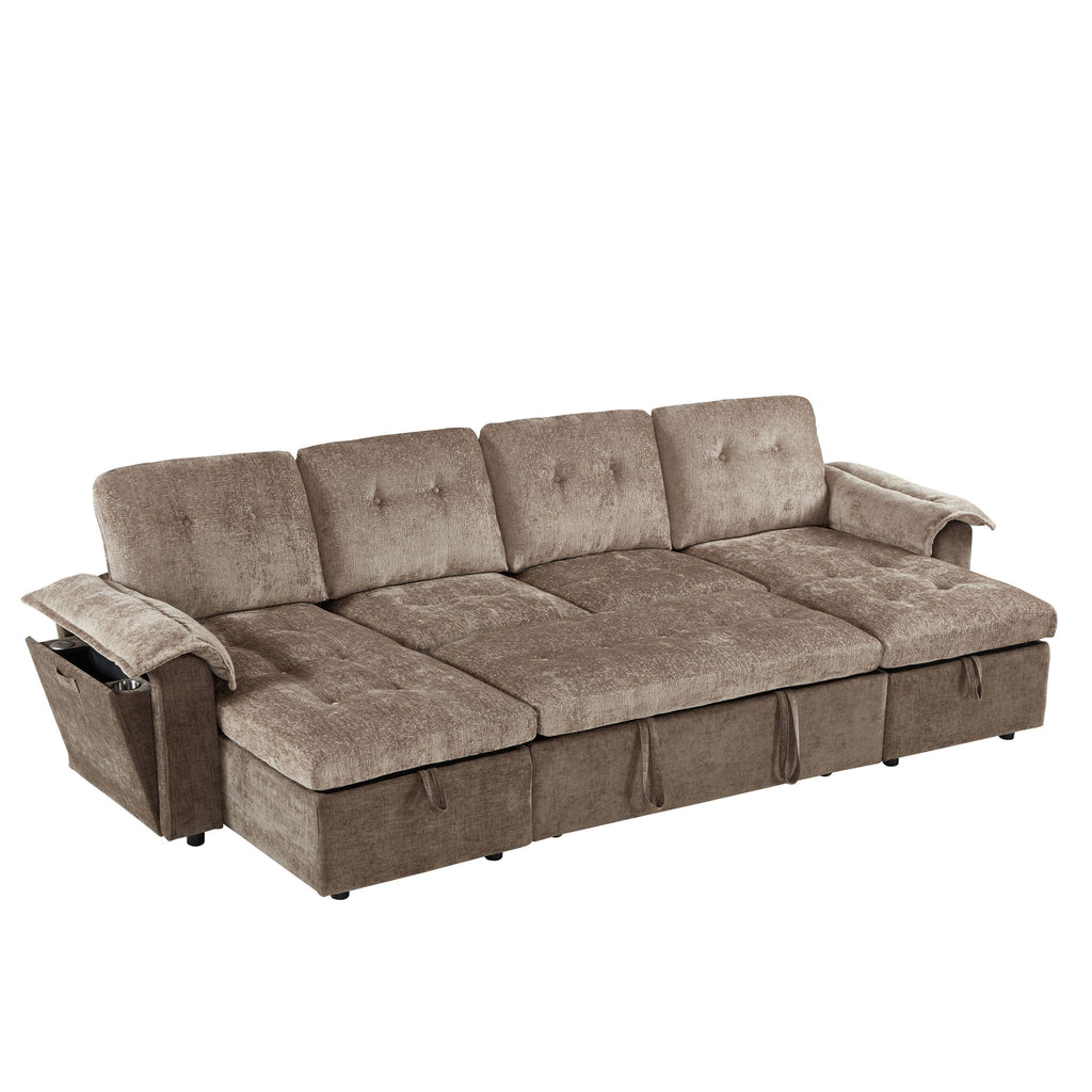 Modern U-Shaped Sleeper Sectional Sofa Bed With USB Ports, Cup Holder, And Hidden Storage