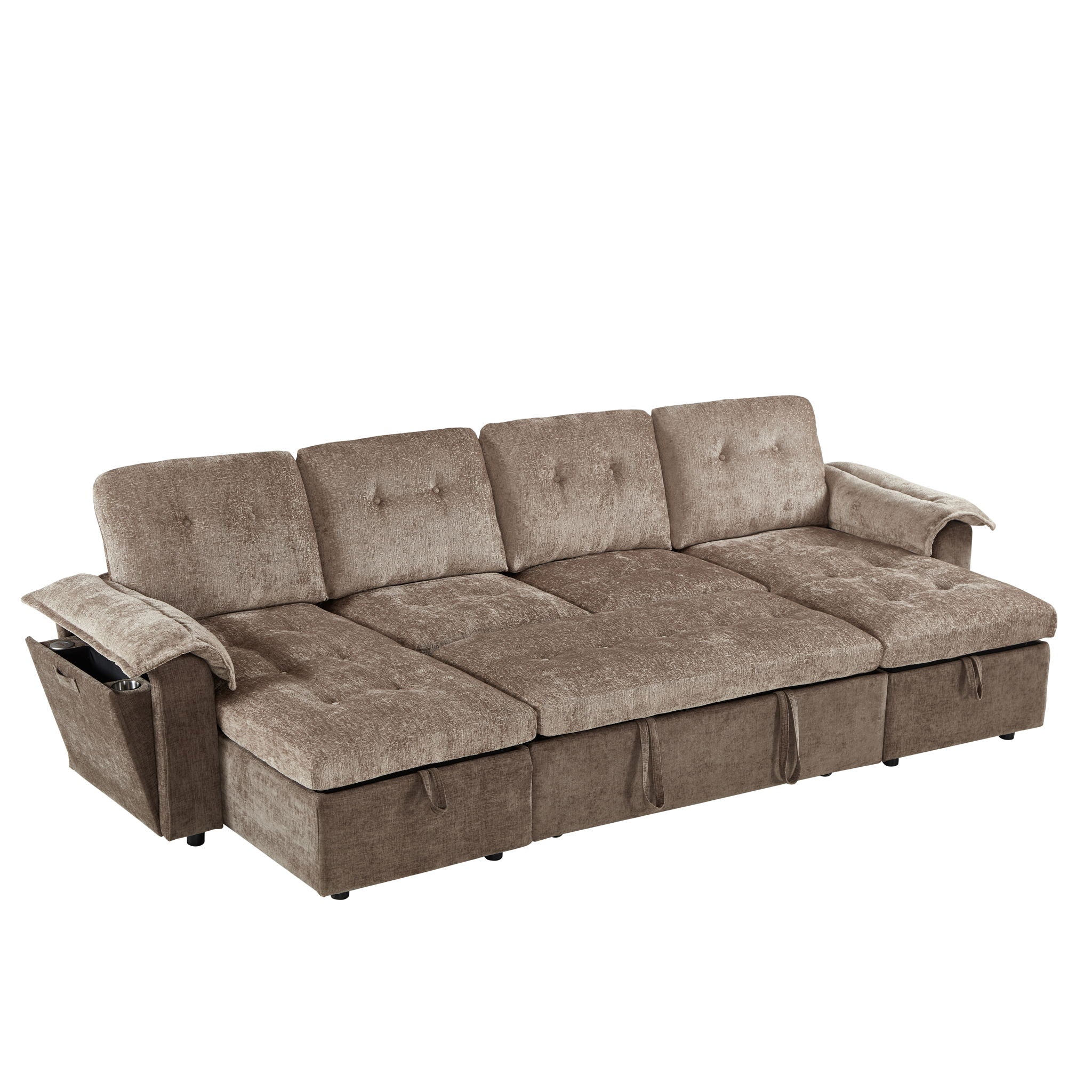 Modern U-Shaped Sleeper Sectional Sofa Bed With USB Ports, Cup Holder, And Hidden Storage