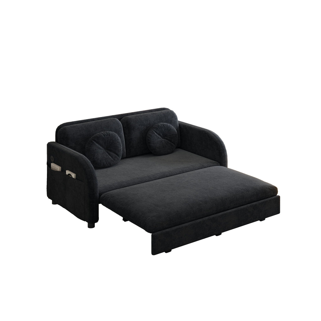 Upholstered Pull Out Couch With Side Pocket & USB Port