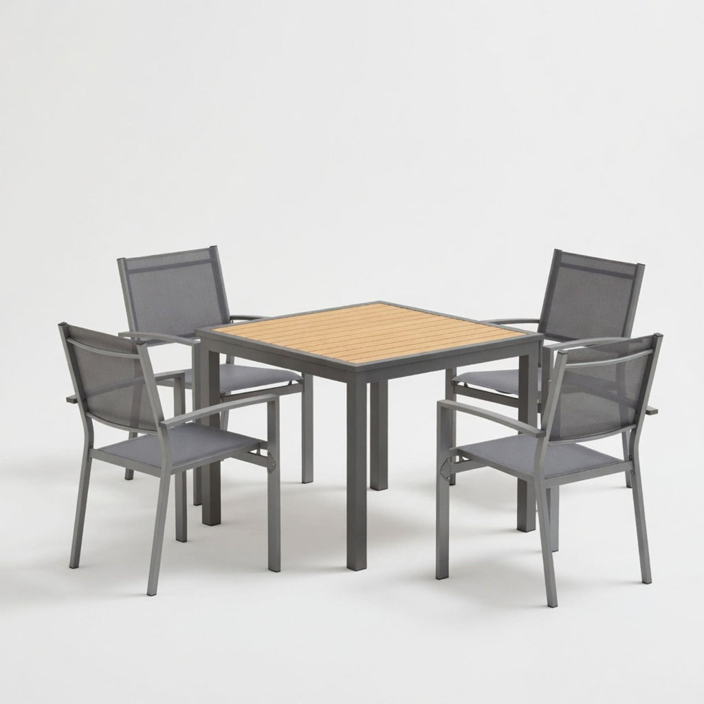 5 Piece Patio Dining Set, Table And Chairs For Outdoor Use - Gray