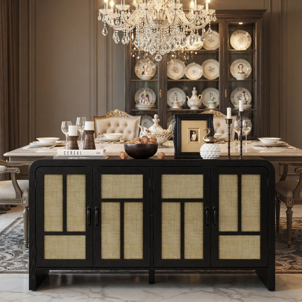 Sideboard Buffet Cabinet With 4 Doors & Adjustable Shelves - Black