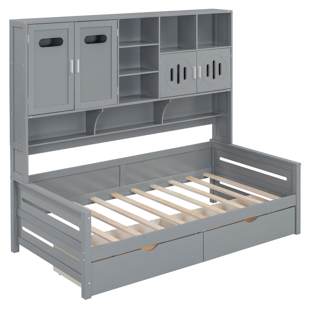 Daybed With All-In-One Cabinet And Shelf