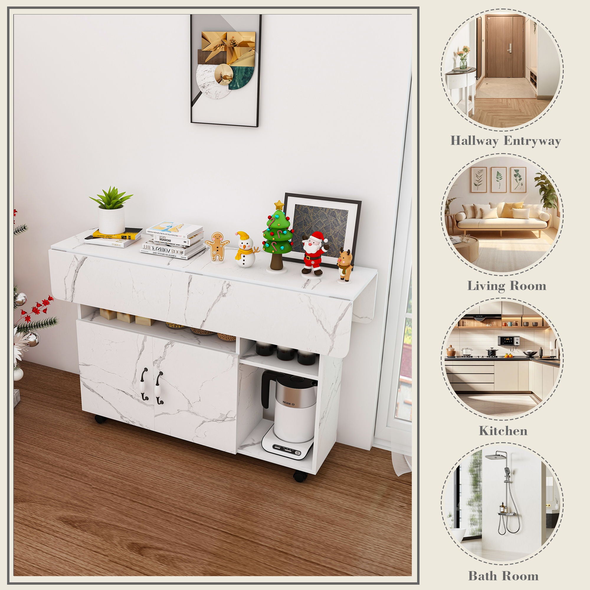 Multi Functional Folding Table With Storage Shelves And Wheels