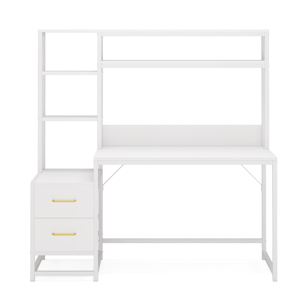 Computer Desk With Hutch, 2 Drawers & Open Shelves
