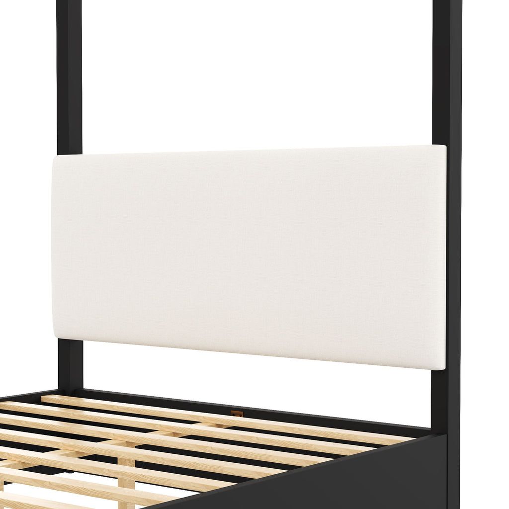 Canopy Platform Bed With Upholstered Headboard
