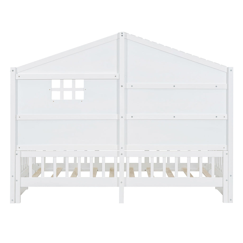 House Bed With Shelves, Window And Sparkling Light Strip On The Roof
